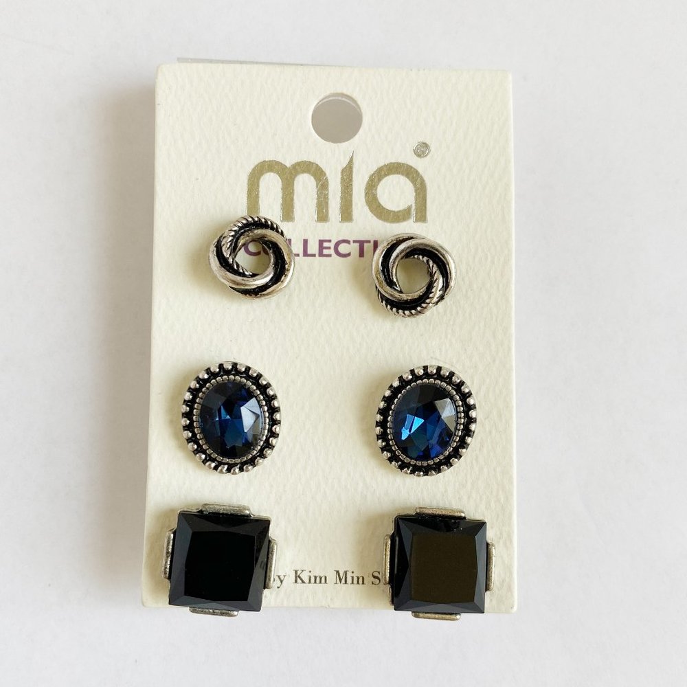 Mia Fashion Stud Earring Silver and Black NEW